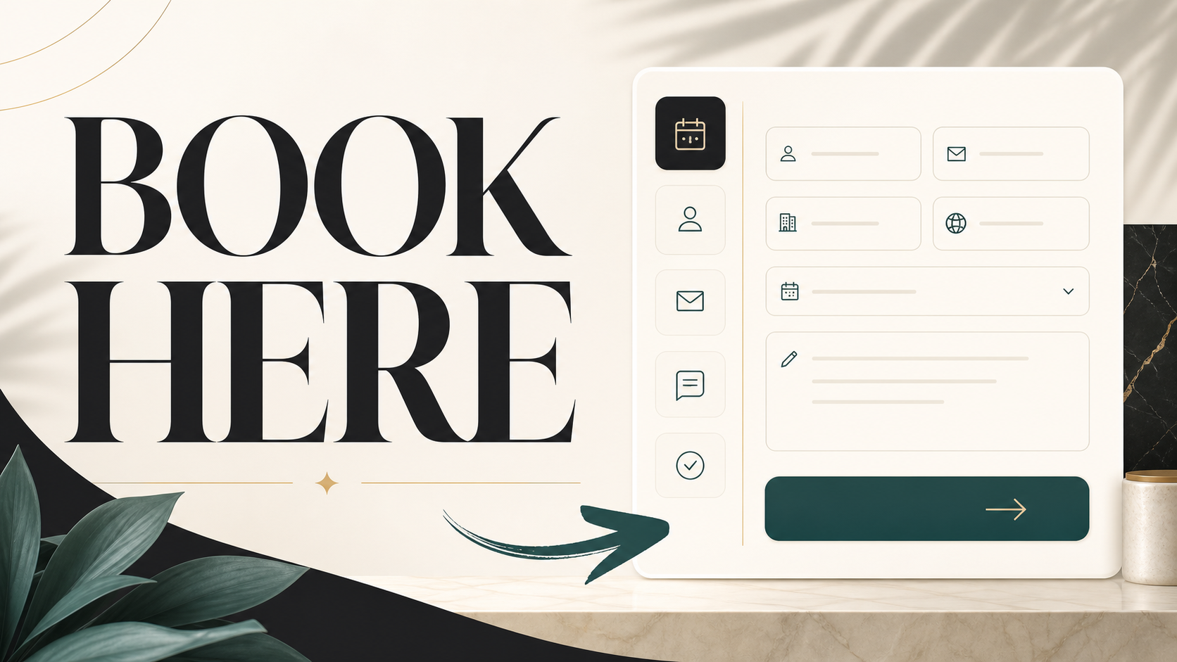 Book here thumbnail showing the booking form and a clear call to action.